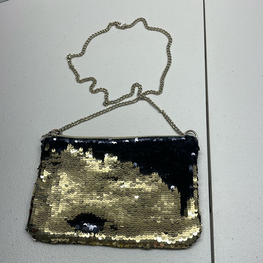 Old Navy Black Gold Sequin Clutch Evening Bag